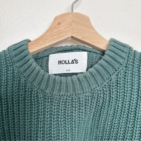 Rolla's Womens Xsmall Fluffy Sailor Sweater Cropped In Green Color - Picture 8 of 12